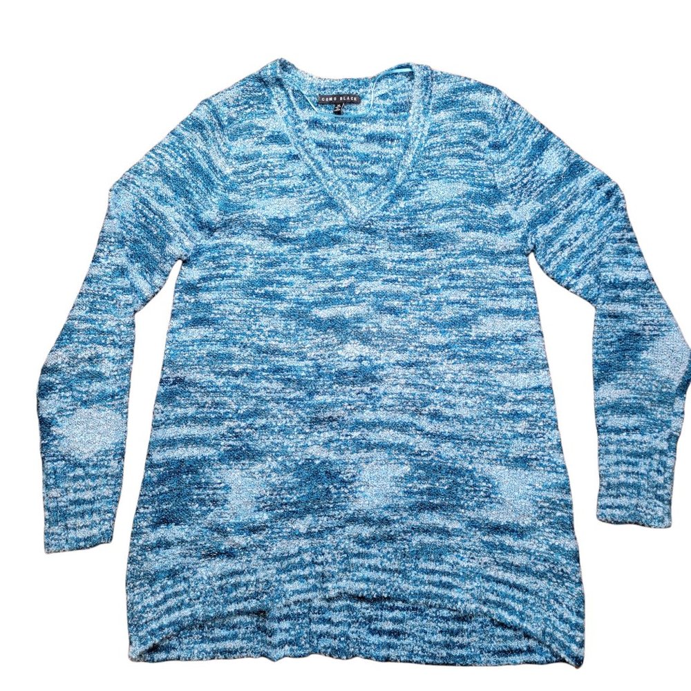 Como Black Sweater Aquamarine Metallic Womens Medium Very Soft!